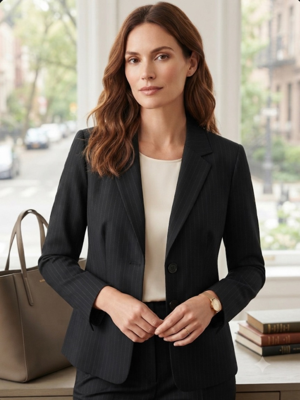 Kasper Black Pinstripe Two-Button Blazer Jacket Sz 10P